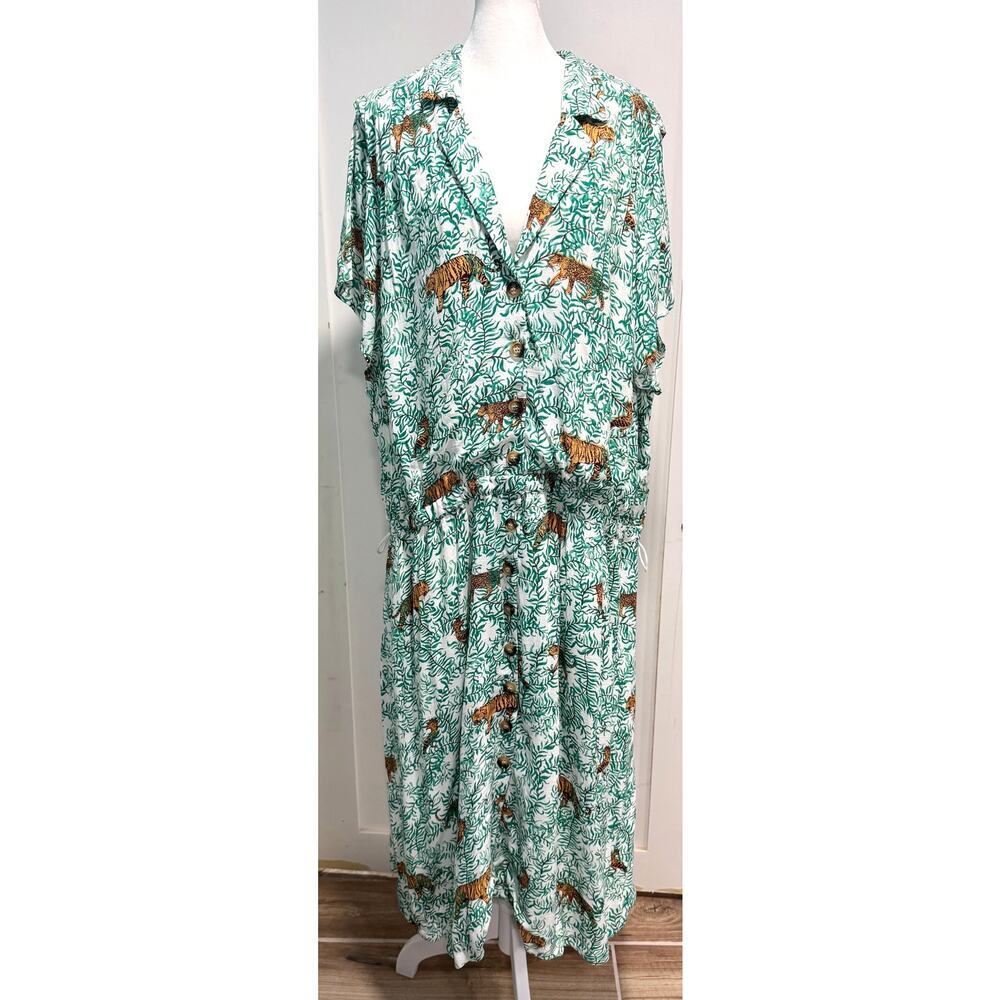 NWT MAEVE Catherine Buttondown Shirt Dress Printed Tigers Jungle Size 24W - Picture 3 of 8